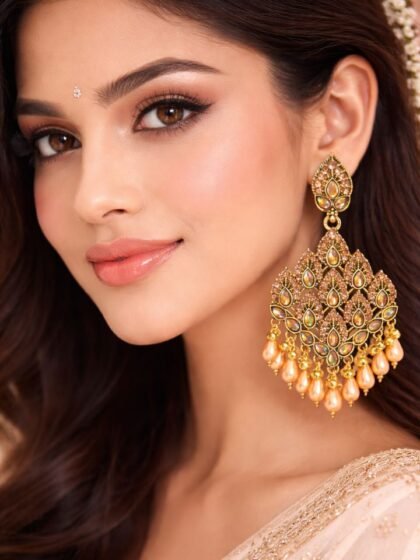 Gold Plated Stone Dangler Earrings for Women | Stone Studded Ethnic Drop Earrings | Party Wear Traditional Earrings for Girls