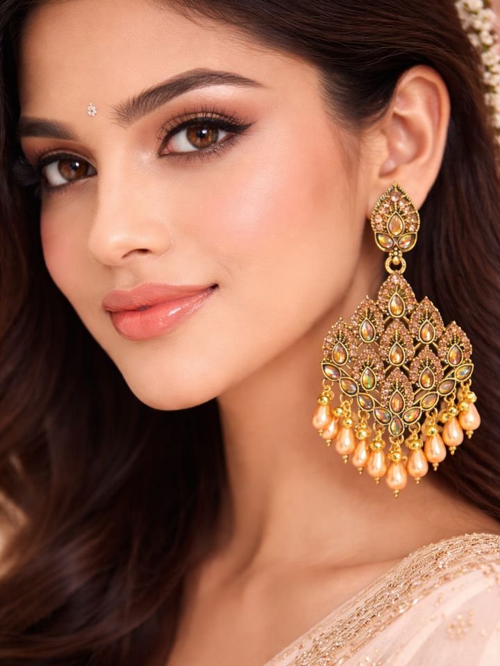 Gold Plated Stone Dangler Earrings for Women | Stone Studded Ethnic Drop Earrings | Party Wear Traditional Earrings for Girls