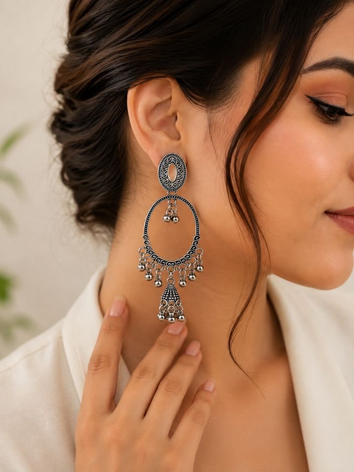 Stylish Long Oxidised Dangler Earrings For Girls