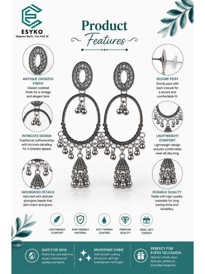 Stylish Long Oxidised Dangler Earrings For Girls