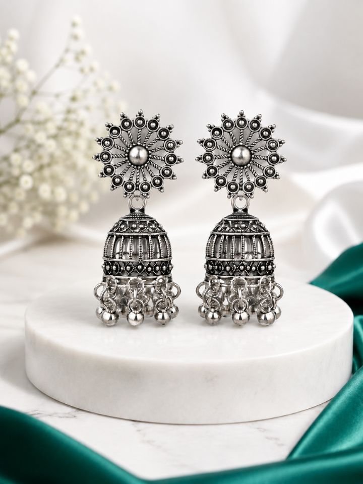 Oxidised Silver Jhumka Earrings for Women | Ethnic Dangler Earrings