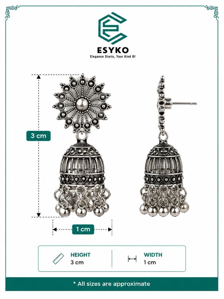 Oxidised Silver Jhumka Earrings for Women | Ethnic Dangler Earrings