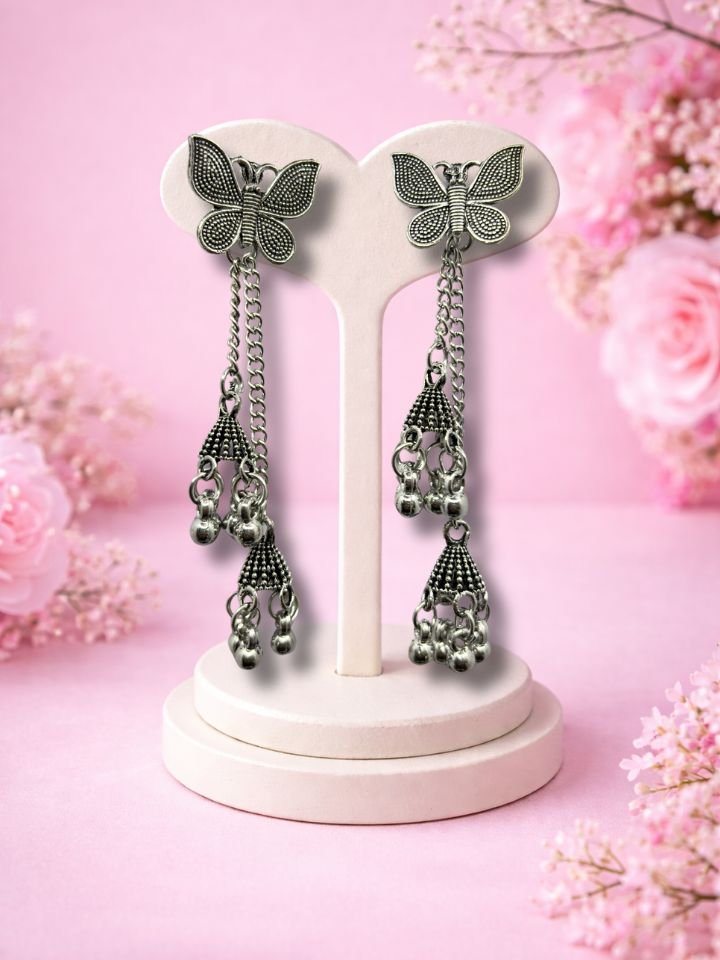 Esyko Butterfly Design Oxidised Earrings for Women & Girls | Traditional Chain Dangle Ethnic Party Wear Earrings