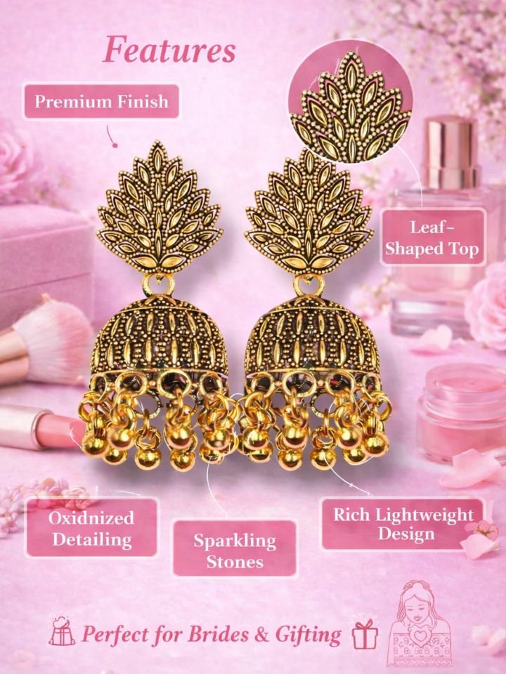 Gold Oxidised Dangler Earrings | Traditional Ethnic Dangler Earrings
