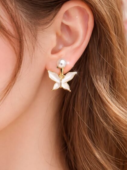 Gold Plated Butterfly Earrings for Women with Pearl Stud | Cute Stylish Daily Wear Fashion Earrings for Girls | Trendy Jewellery
