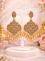 Gold Plated Stone Dangler Earrings for Women | Stone Studded Ethnic Drop Earrings | Party Wear Traditional Earrings for Girls