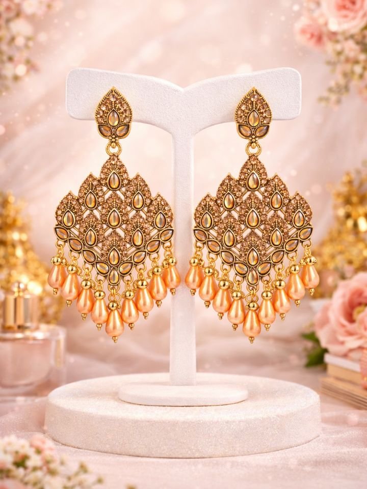 Gold Plated Stone Dangler Earrings for Women | Stone Studded Ethnic Drop Earrings | Party Wear Traditional Earrings for Girls