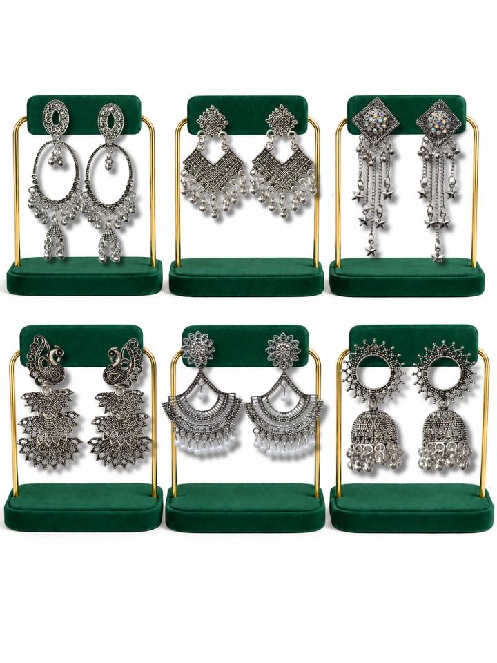 Oxidised Silver Earrings Combo Set (6 Pairs) – Ethnic Jhumka & Chandbali Designs