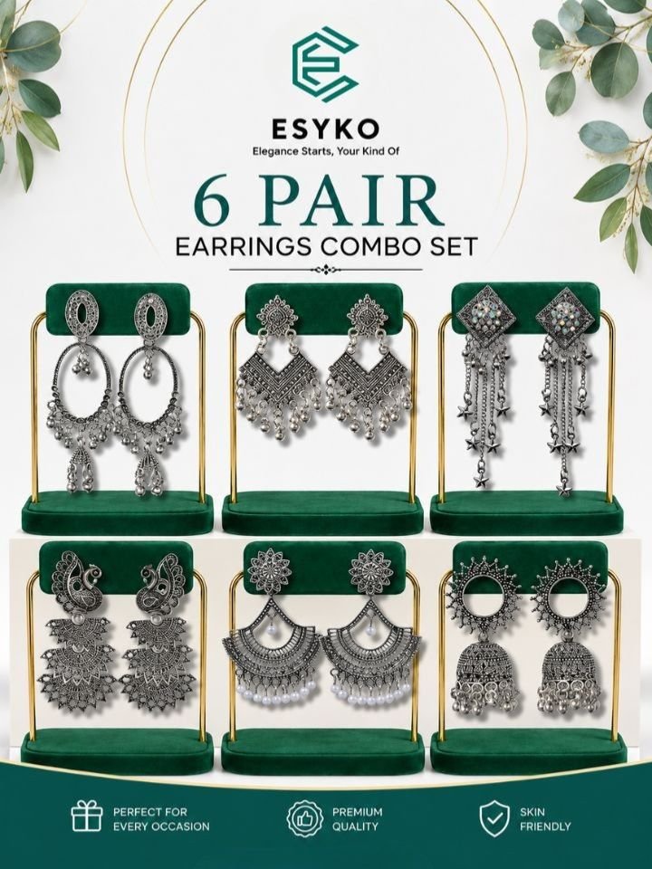 Oxidised Silver Earrings Combo Set (6 Pairs) – Ethnic Jhumka & Chandbali Designs