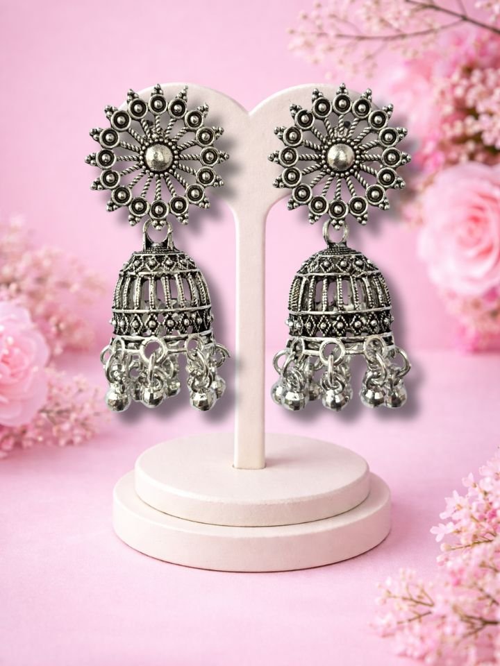 Oxidised Silver Jhumka Earrings for Women | Ethnic Dangler Earrings Esyko Oxidised Silver Jhumka Earrings for Women | Traditional Ethnic Jhumki Earrings