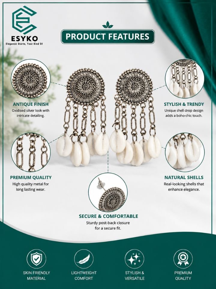 Shell Drop Earrings for Women | Ethnic Dangler Earrings
