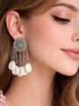 Shell Drop Earrings for Women | Ethnic Dangler Earrings Esyko Women Oxidised Silver Shell Drop Earrings