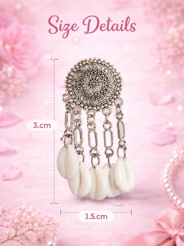 Esyko Oxidised Silver Shell Drop Earrings | Ethnic Party Wear Earrings Esyko Women Oxidised Silver Shell Drop Earrings