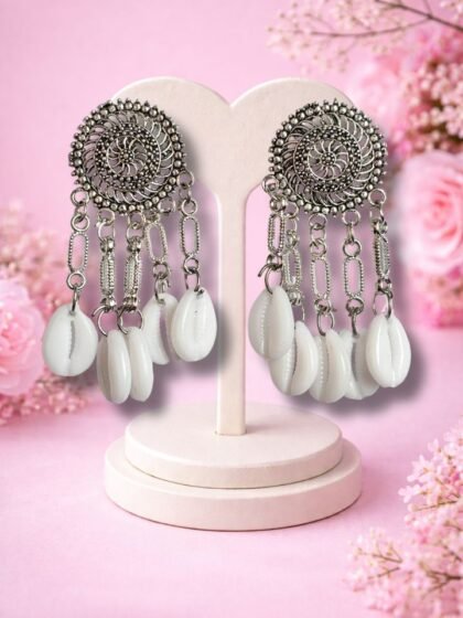 Esyko Women Oxidised Silver Shell Drop Earrings