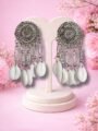 Shell Drop Earrings for Women | Ethnic Dangler Earrings Esyko Women Oxidised Silver Shell Drop Earrings
