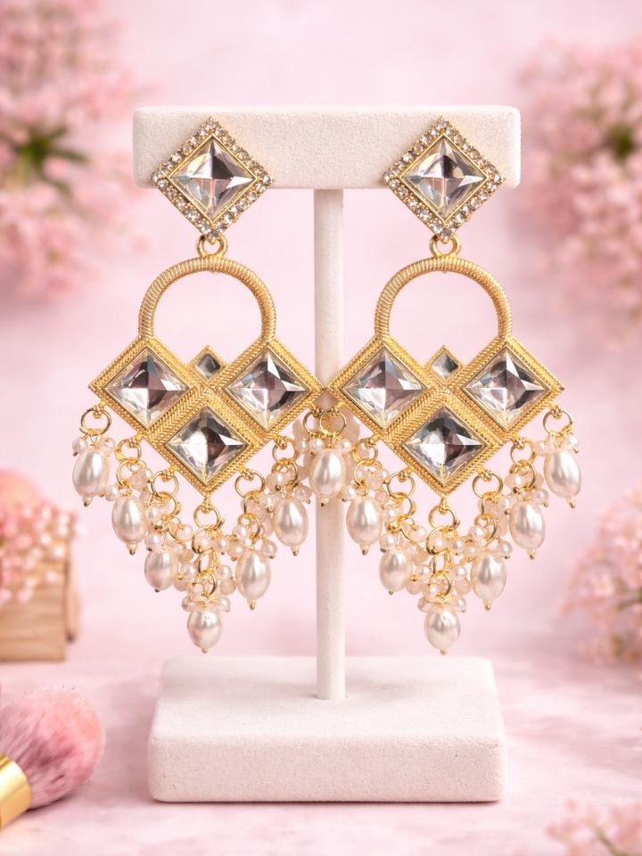 Gold Plated Kundan Earrings for Women | Party Wear Ethnic Dangler Earrings Gold Plated Kundan Earrings for Women | Party Wear Ethnic Dangler Earrings