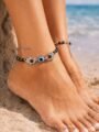 Pack of 2 Evil Eye Anklet Combo for Women & Girls | Adjustable Silver Alloy Leg Chain Stylish Evil Eye Anklet Combo for Women & Girls | Pack of 2 Silver Chain Anklets | Adjustable & Trendy Design