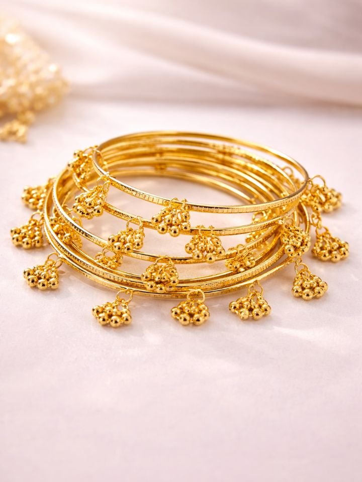 Gold Kashmiri Bangles Set for Women (Pack of 8) Alloy Gold Plated Ghungroo Design Bangles Set