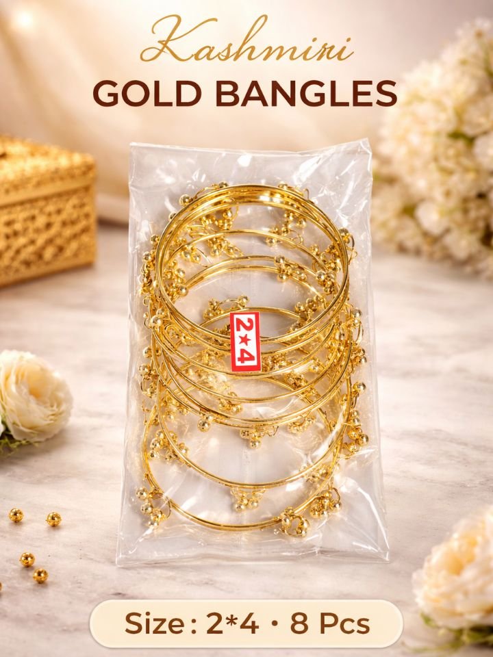 Gold Kashmiri Bangles 24 Gold Kashmiri Bangles Set for Women (Pack of 8) Alloy Gold Plated Ghungroo Design Bangles Set