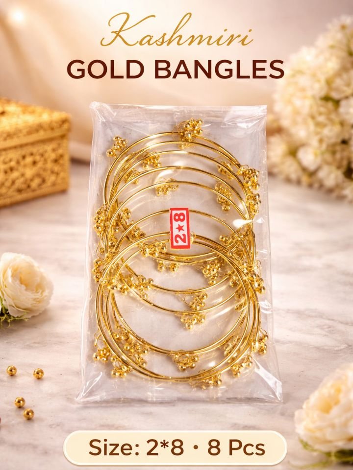 Gold Kashmiri Bangles 28 Gold Kashmiri Bangles Set for Women (Pack of 8) Alloy Gold Plated Ghungroo Design Bangles Set
