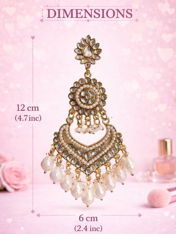 Stylish Gold Chandbali Earrings for Women | Traditional Wedding Jhumka | Heavy Long Earrings with Pearl Drops