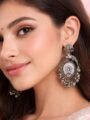 Oxidised Silver Dangler Earrings for Women | Floral Design Pearl Drop Ethnic Earrings | Traditional Jhumka Style Party Wear Jewellery