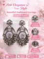 Oxidised Silver Dangler Earrings for Women | Floral Design Pearl Drop Ethnic Earrings | Traditional Jhumka Style Party Wear Jewellery