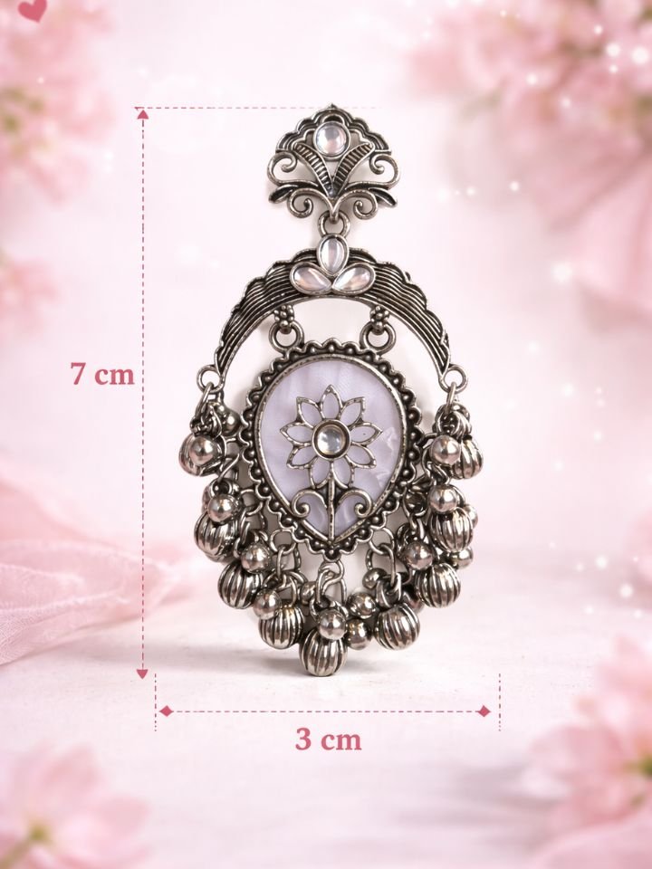 Oxidised Silver Dangler Earrings for Women | Floral Design Pearl Drop Ethnic Earrings | Traditional Jhumka Style Party Wear Jewellery