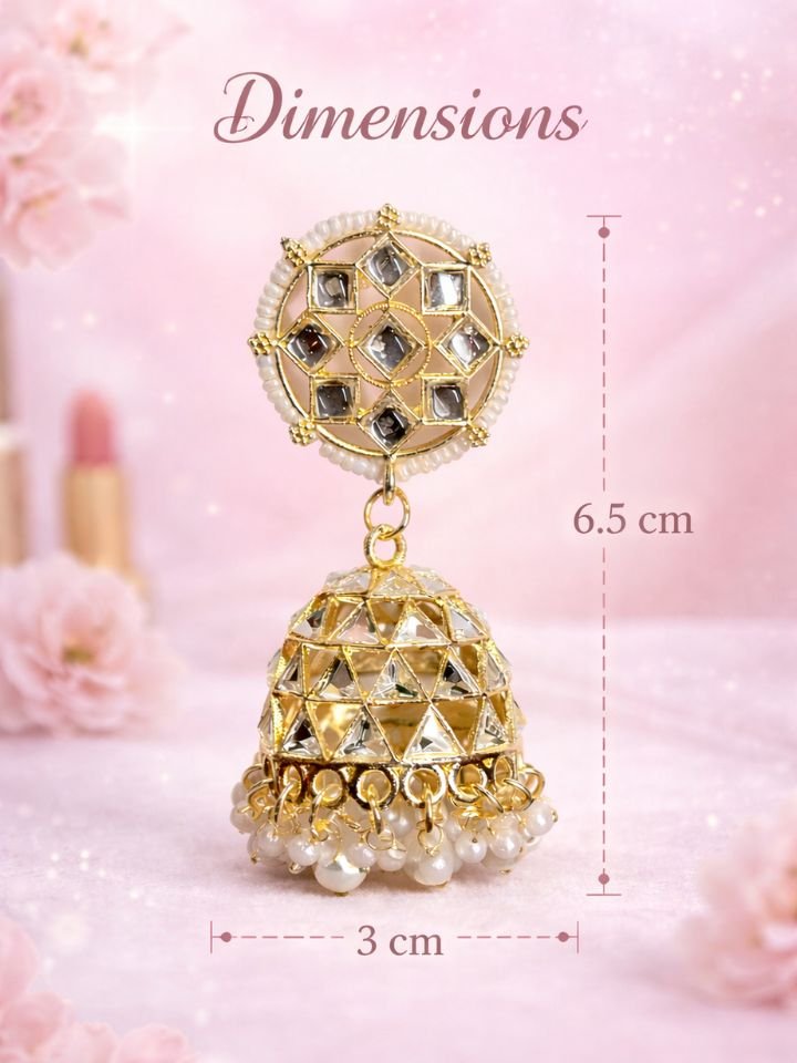 Esyko Gold Plated White Stone Jhumka Earrings for Women | White Stone Alloy Jhumki Earrings | Traditional Ethnic Drop Earrings for Girls & Women