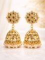Esyko Gold Plated White Stone Jhumka Earrings for Women | White Stone Alloy Jhumki Earrings | Traditional Ethnic Drop Earrings for Girls & Women