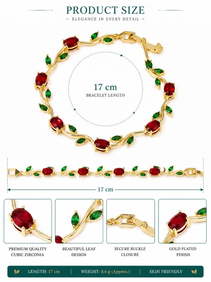 Tulip Bracelet for Women Gold Plated | Floral Leaf Crystal Stone Bracelet for Girls & Women Tulip Bracelet for Women | Gold Plated Crystal Floral Bracelet | Adjustable Leaf and Floral Stone Bracelet for Girls & Women | Anti Tarnish Daily Wear Jewellery Gift