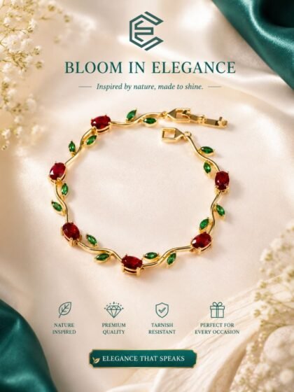 Tulip Bracelet for Women | Gold Plated Crystal Floral Bracelet | Adjustable Leaf and Floral Stone Bracelet for Girls & Women | Anti Tarnish Daily Wear Jewellery Gift