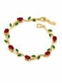 Red Tulip Bracelet for Women Gold Plated Floral Leaf Stone Bracelet Tulip Bracelet for Women | Gold Plated Crystal Floral Bracelet | Adjustable Leaf and Floral Stone Bracelet for Girls & Women | Anti Tarnish Daily Wear Jewellery Gift