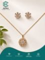 Gold Plated Floral Design Pendant Necklace Set with Matching Earrings