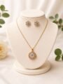 Gold Plated Floral Design Pendant Necklace Set with Matching Earrings