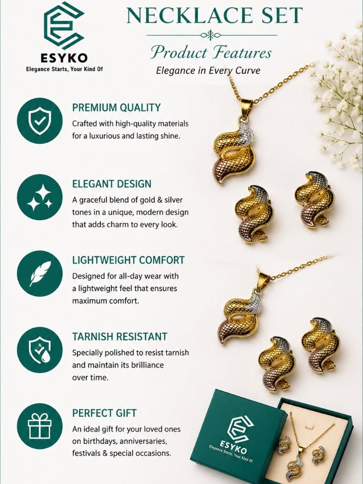 Esyko Latest Gold Plated Necklace Set for Women with Earrings