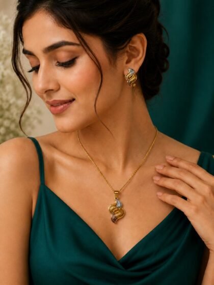 Esyko Latest Gold Plated Necklace Set for Women with Earrings