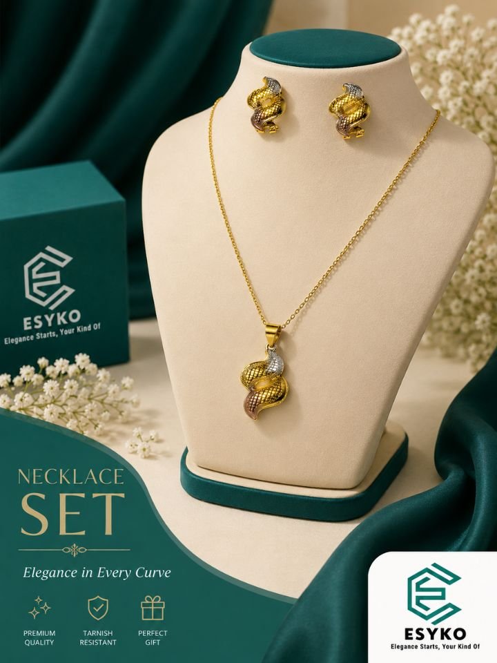 Esyko Latest Gold Plated Necklace Set for Women with Earrings