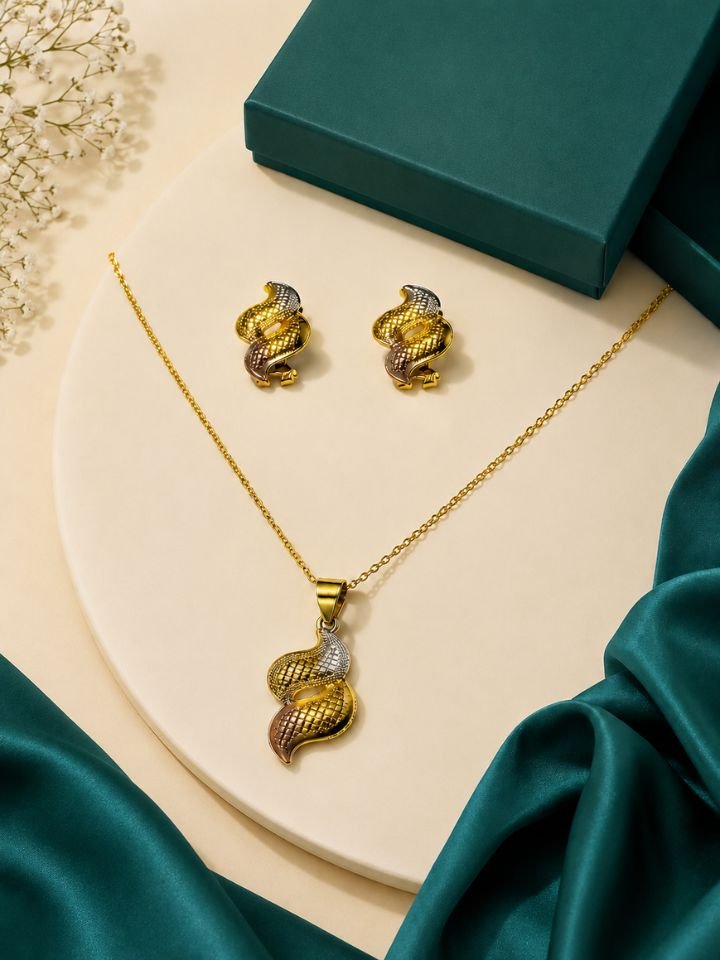 Esyko Latest Gold Plated Necklace Set for Women with Earrings