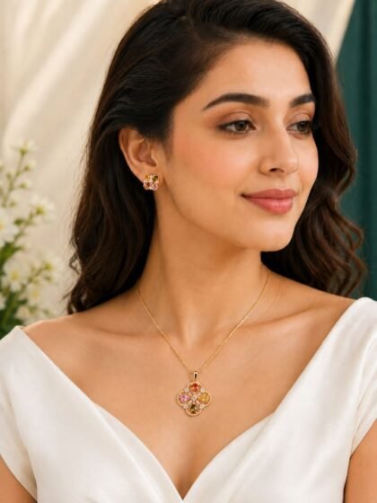 Stylish Gold Plated Necklace Set for Women with Earrings