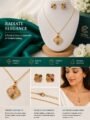 Gold Plated Necklace Set with Earrings for Women, Multicolor Stone Pendant Necklace Set