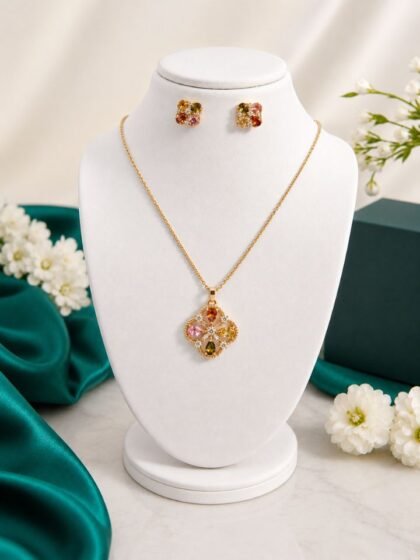 Stylish Gold Plated Necklace Set for Women with Earrings