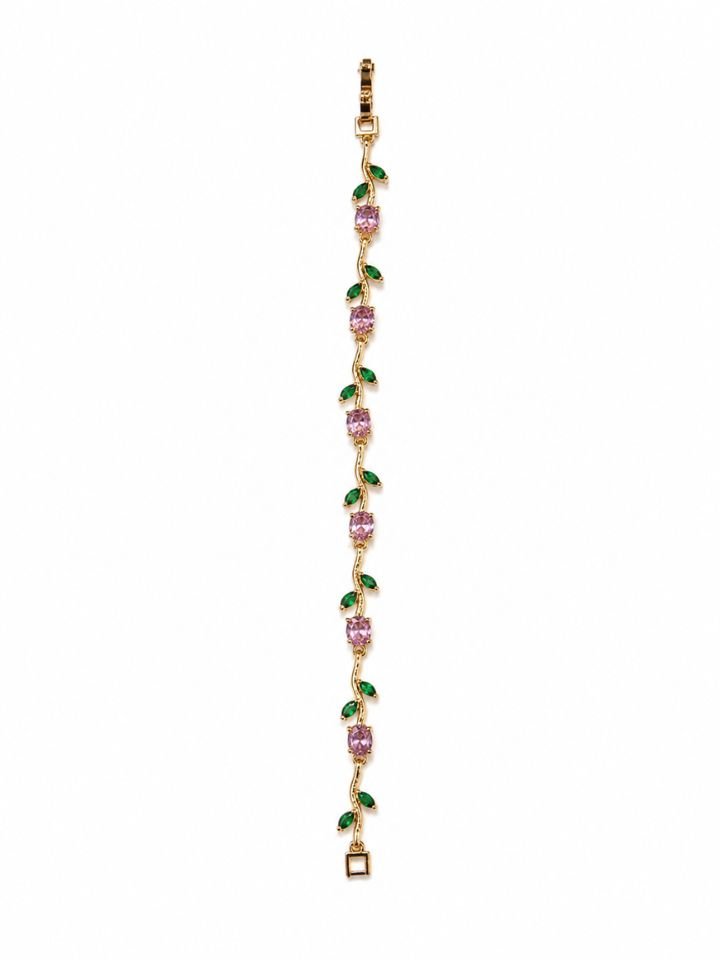 Pink Tulip Bracelet for Women | Korean Trendy Gold Plated Bracelet | Adjustable Anti Tarnish Hand Bracelet for Girls Tulip Bracelet for Women Korean Style | Gold Plated Crystal Floral Bracelet | Adjustable Anti Tarnish Hand Bracelet for Women & Girls Daily Wear