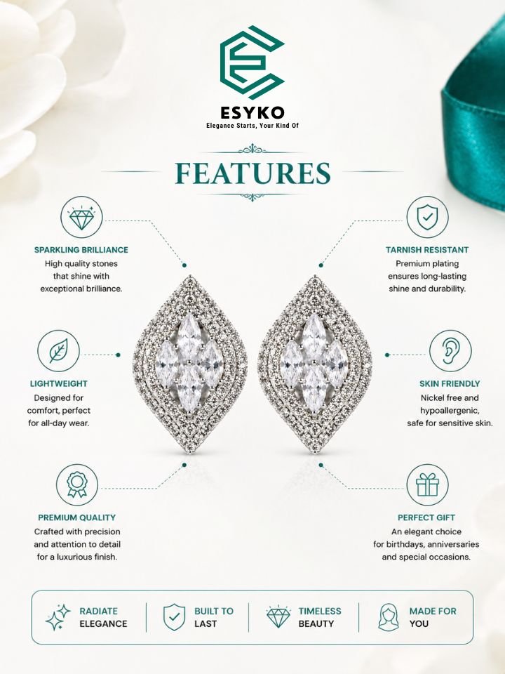 Silver Plated Crystal Stone Stud Earrings – Stylish Daily Wear Earrings