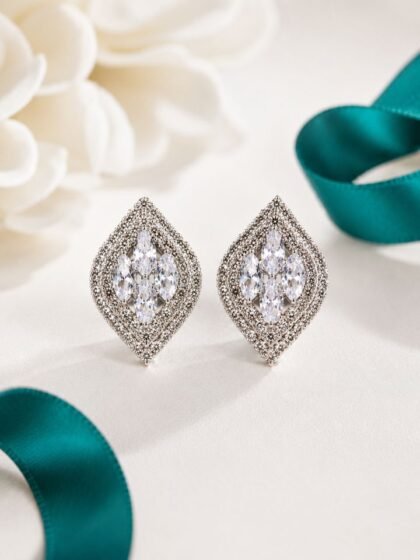 Silver Plated Crystal Stone Stud Earrings – Stylish Daily Wear Earrings