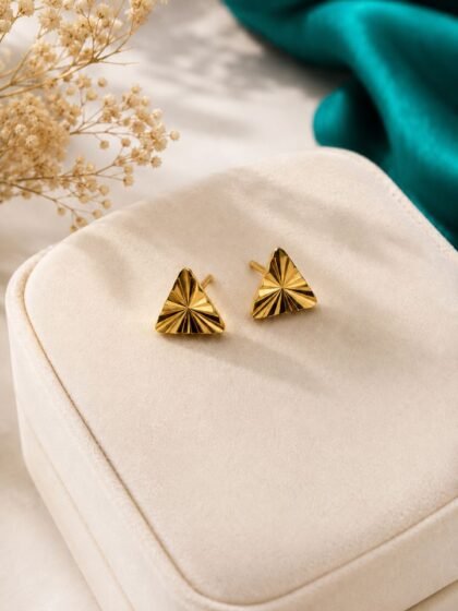 Gold Plated Stud Earrings for Women | Small Daily Wear Earrings | Triangle Shape Designer Earrings for Girls | 1 Pair