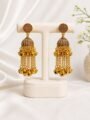 Antique Gold Kashmiri Dome Jhumka Earrings Esyko Gold Plated Kashmiri Dome Jhumka Earrings with Long Chain Ghungroo Tassels
