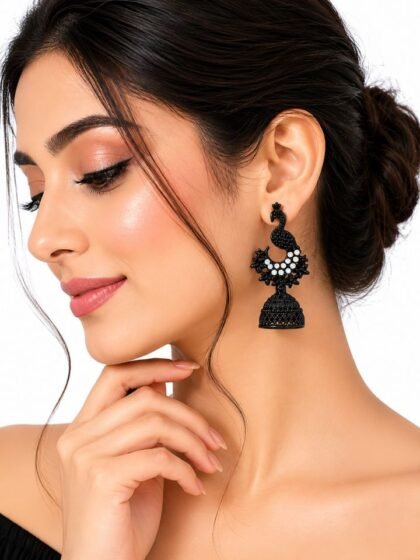 Black Peacock Dangler Jhumka Earrings for Women | Oxidised Peacock Jhumki