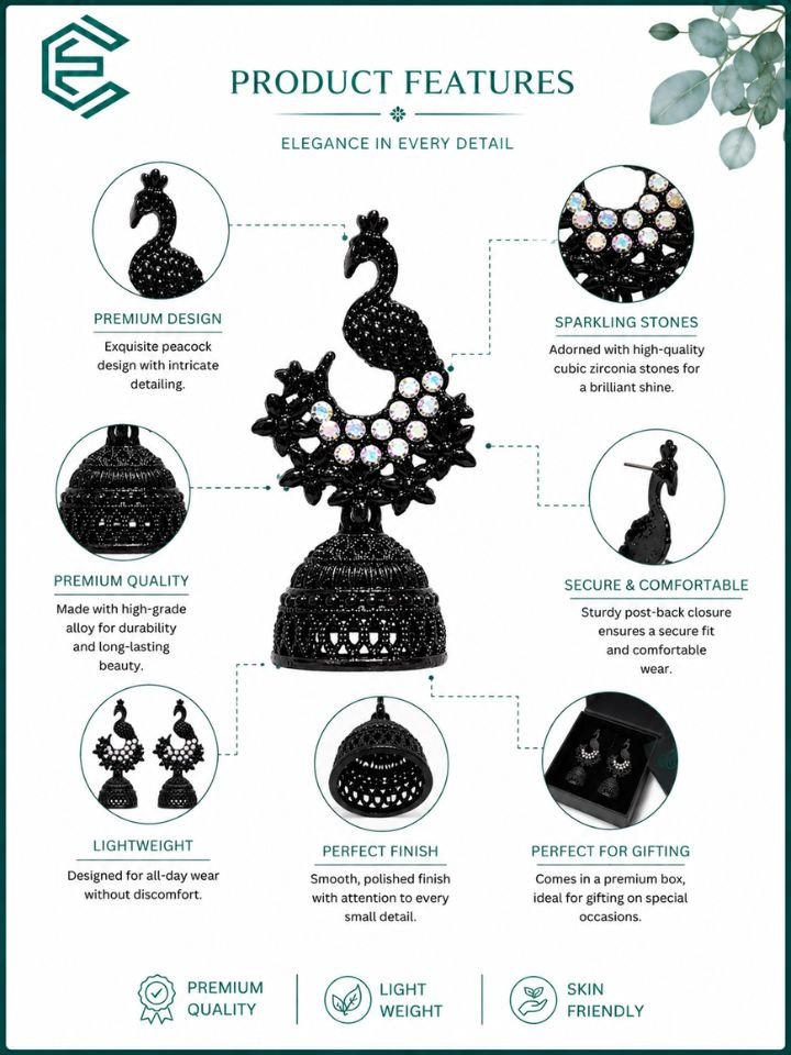 Black Peacock Dangler Jhumka Earrings 3 Black Peacock Dangler Jhumka Earrings for Women | Oxidised Peacock Jhumki