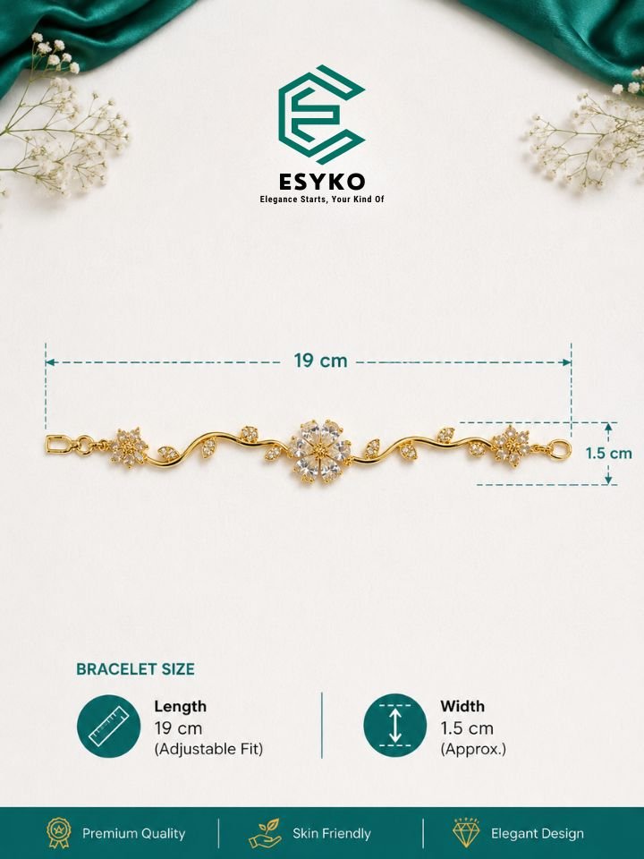 Gold Plated Floral Bracelet for Women | Crystal Flower Bracelet